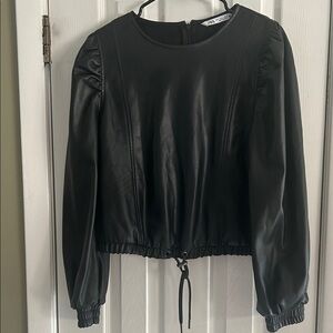 ZARA FAUX BLACK LEATHER PUFF SLEEVE TOP SIZE L